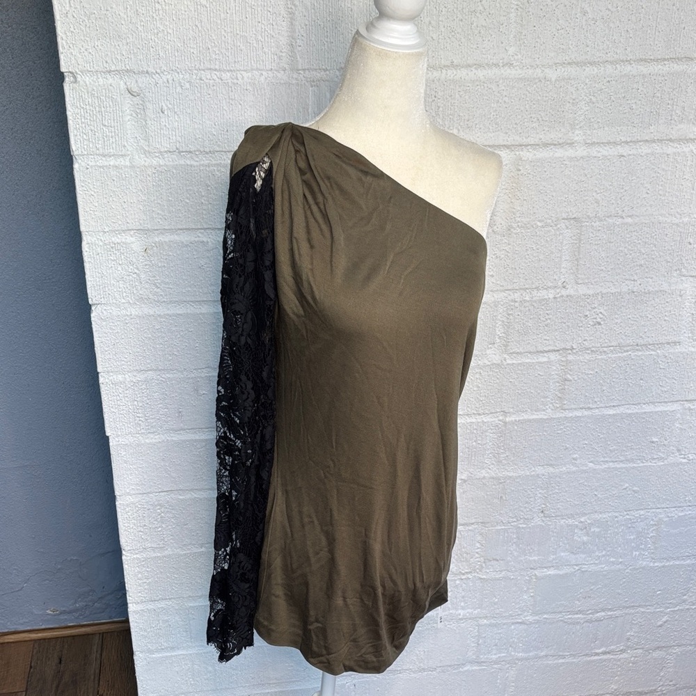 Diane Von Furstenberg Silk Lace One-Shoulder Cinch Blouse sz L